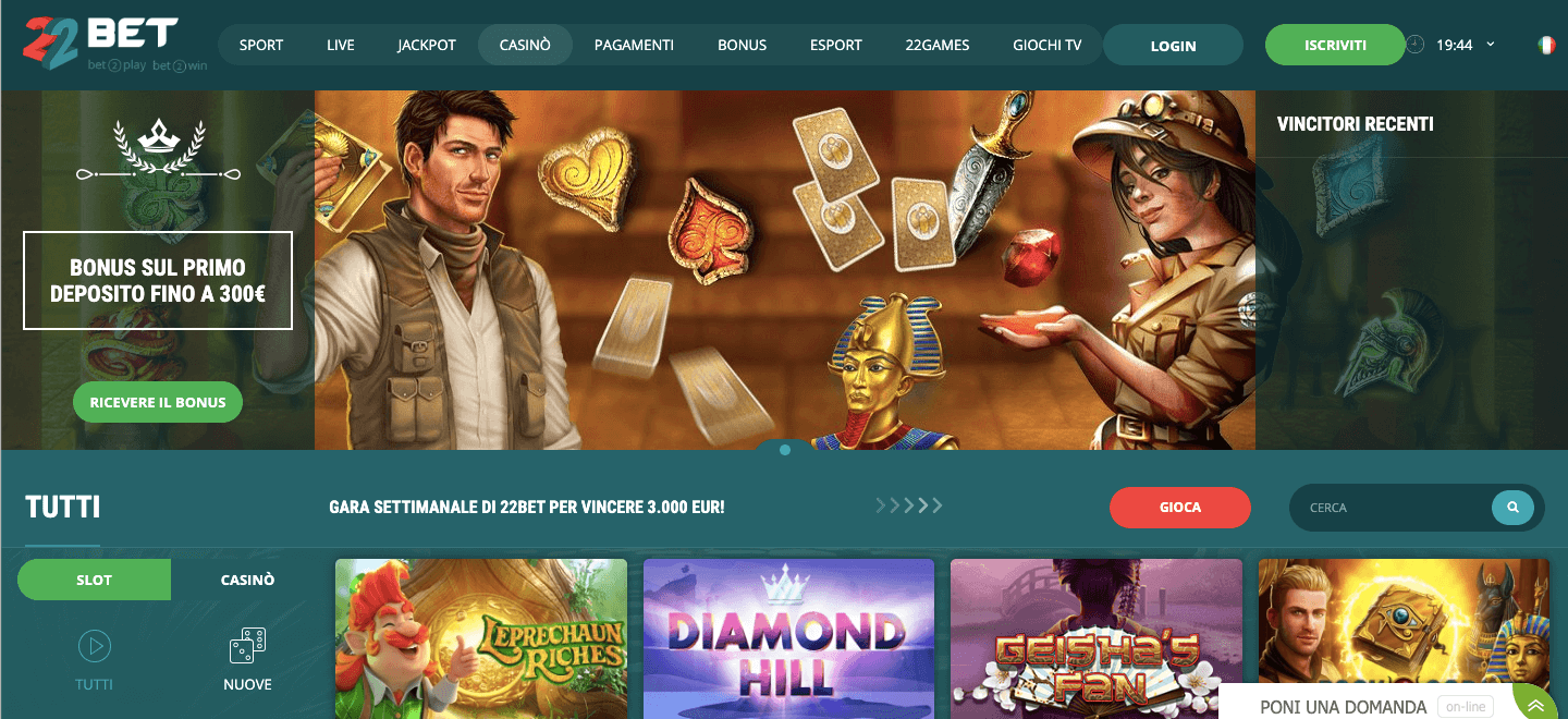 22bet casino homepage