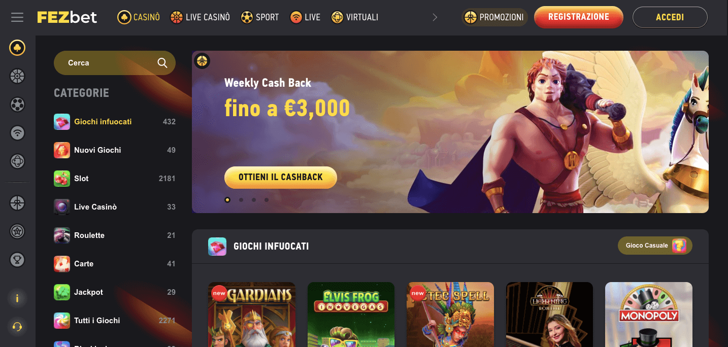 Fezbet Casino homepage