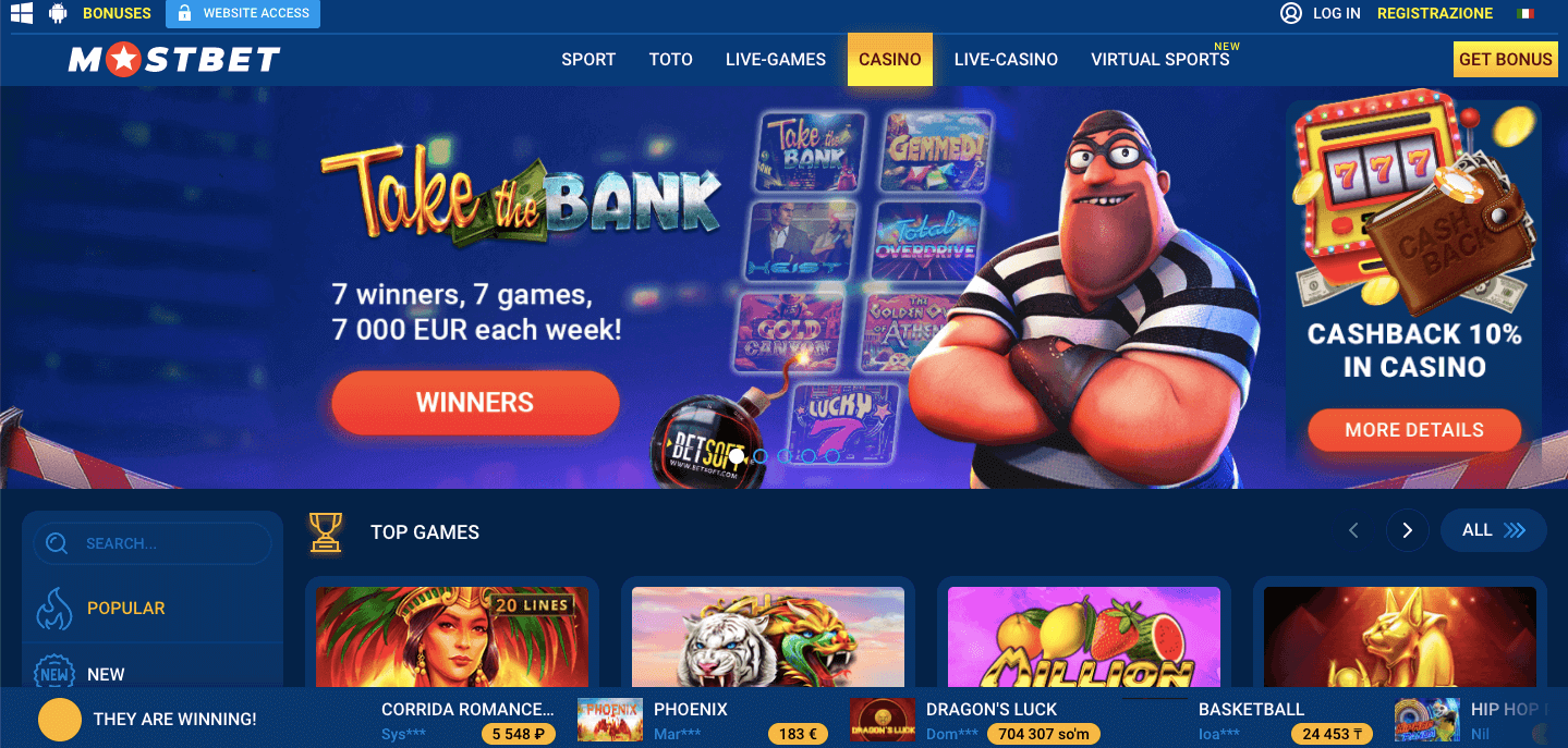 Mostbet Casinò homepage