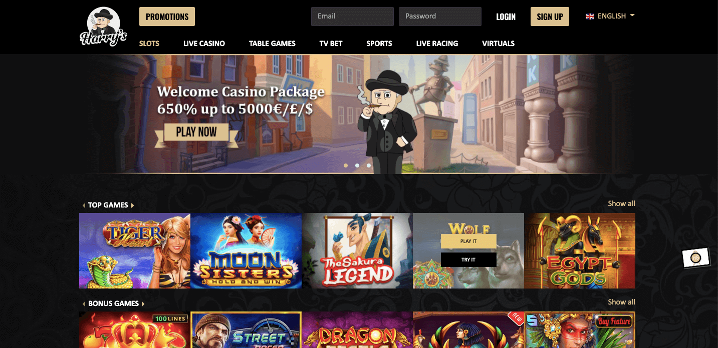 Harry’s Casino homepage