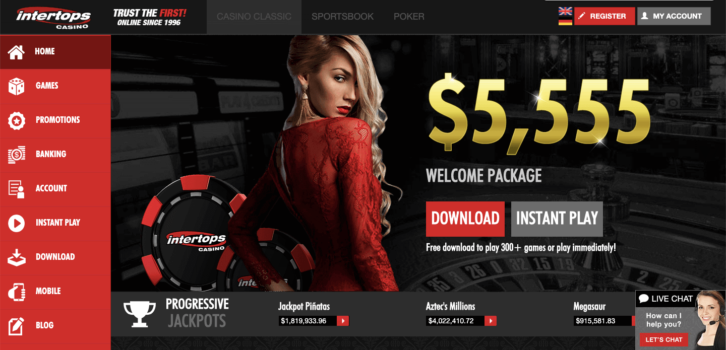 Intertops Casino homepage