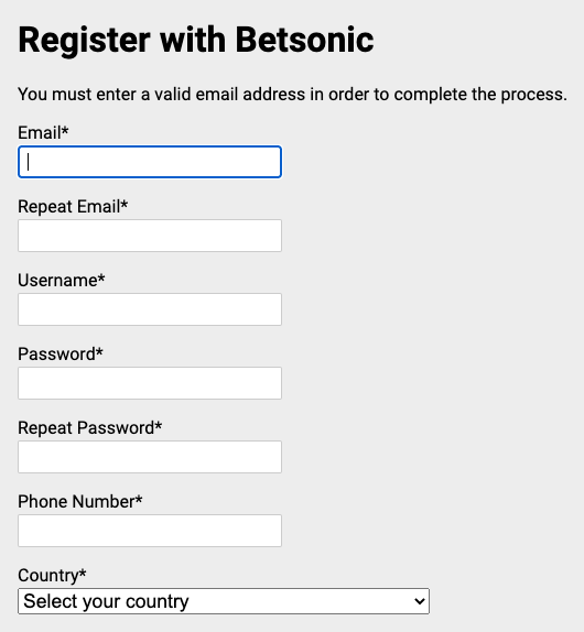 Betsonic Registrazione