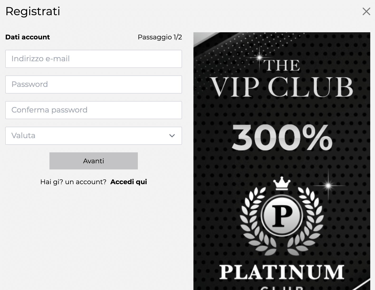 Platinum Club Vip Registrazione